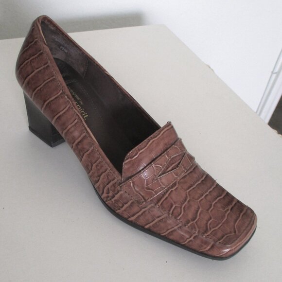 Easy Spirit Womens Brown Croco Penny Loafer w/2.5" Block Heel - Size 7.5M - Picture 1 of 10